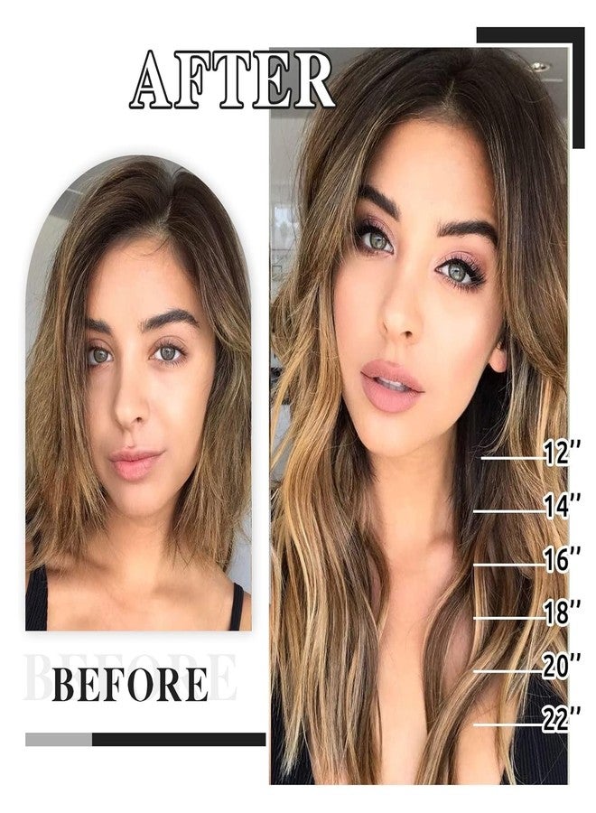 ORIGEN Clip in Hair Extensions Real Remy Human Hair Chocolate Brown to Caramel Blonde Highlights Straight Hair for Women 7pcs 80g 14 Inches - Image 4